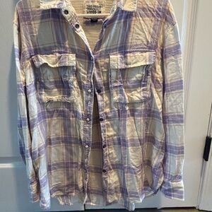 Never Worn Purple and Cream Plaid Button-Up Shirt